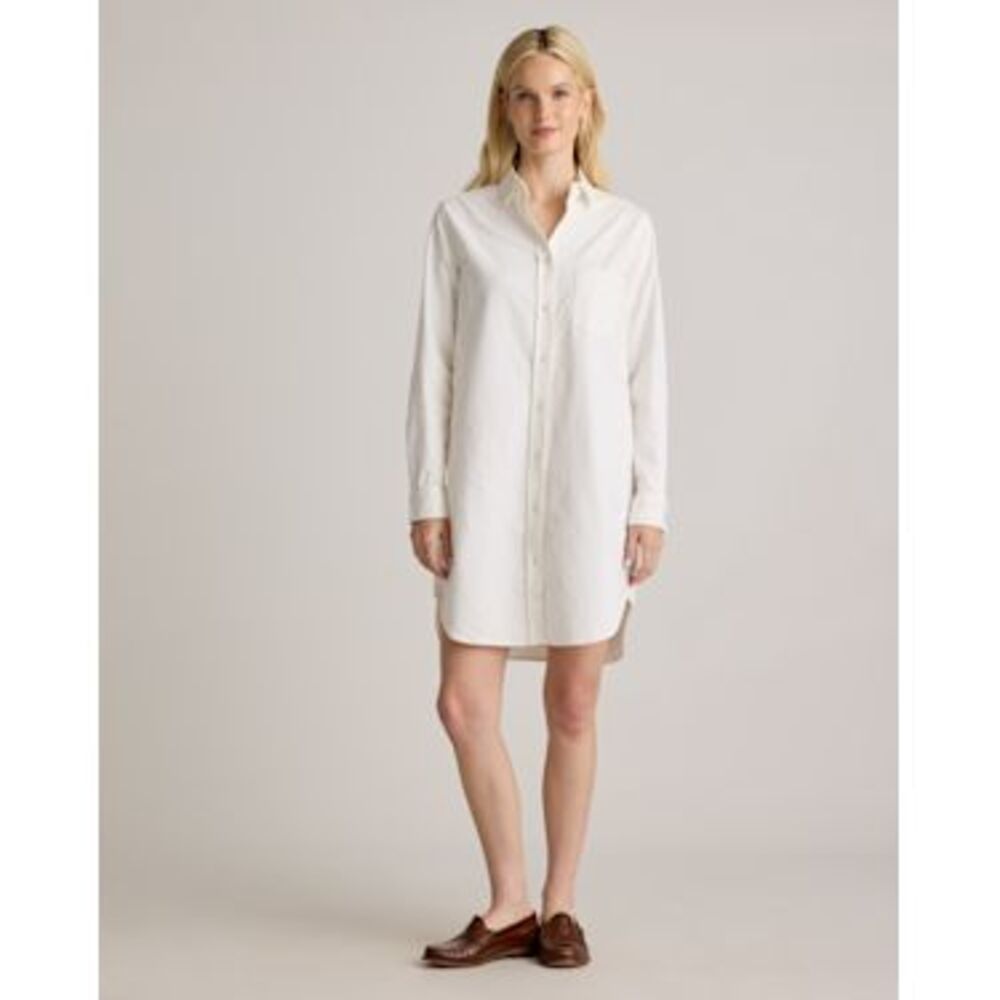 Quince Distressed Denim Shirt Dress Off-White XS